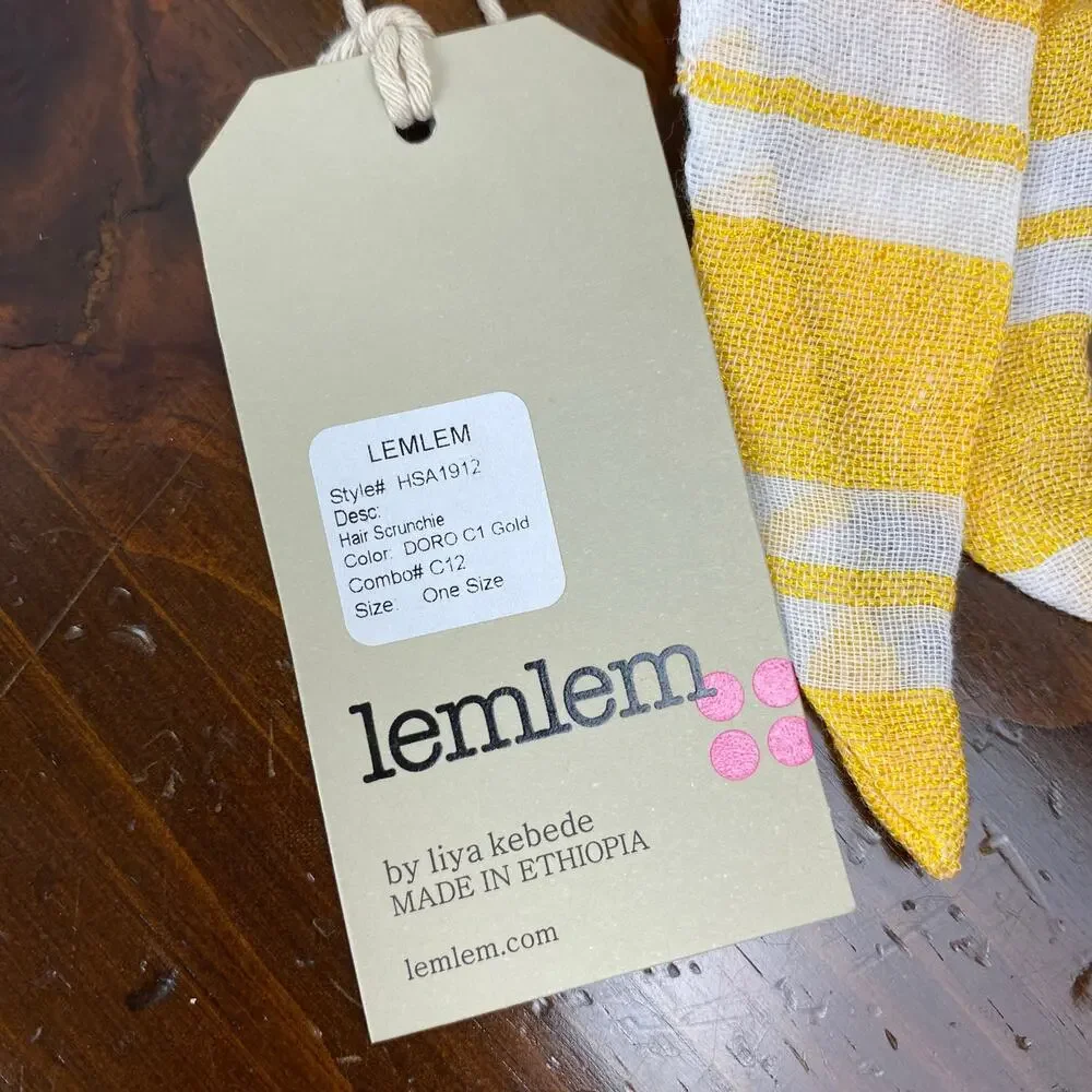 LemLem Gold Yellow Stripe Doro Hair Scrunchie NWT Handmade